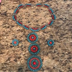 Turquoise look &coral look Earring-and necklace